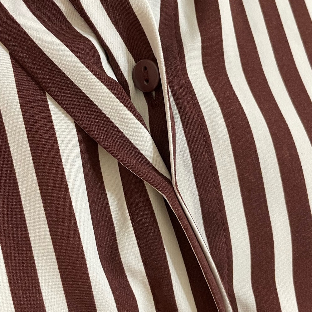 H&M Womens White & Brown Striped Silky Button Down Shirt Size Small - Picture 6 of 9